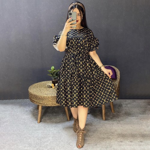 Fashion High Quality Stitching Flying Sleeves Lace-up Pleated Dress