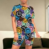 Casual Emoji Sitching Digital Printing Shorts Set