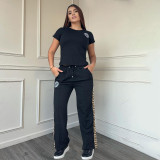 Fashion Elegant Set Embossed Embroidery Two Piece Pant Set