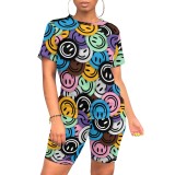 Casual Emoji Sitching Digital Printing Shorts Set