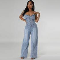 Fashion Tube Top Women's Slim Wide-leg Denim Jumpsuit Fashion Tube Top Women's Slim Wide-leg Denim Jumpsuit