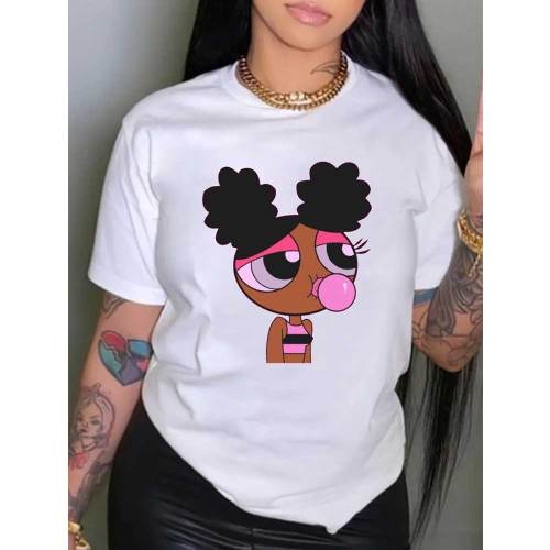 Solid Color Pattern Print Short Sleeve T-shirt