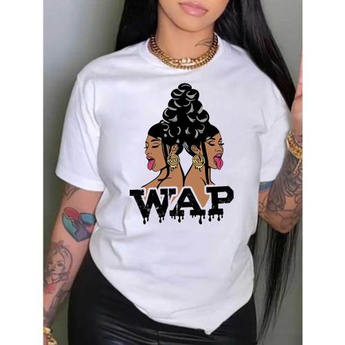 Solid Color Pattern Print Short Sleeve T-shirt