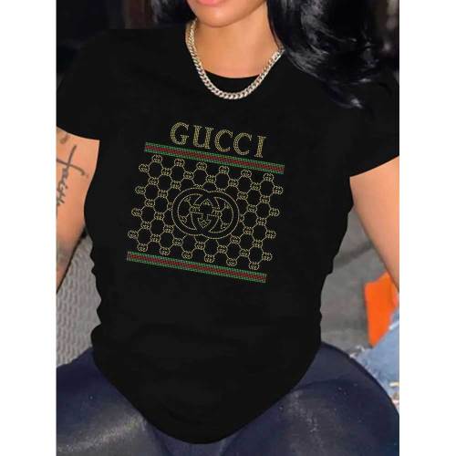 Summer Fashion Hot Drilling Brand Lady T-shirts
