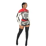 Women Motor Style Print Crop Jacket Skirt Streetwear 2 Piece Short Set Outfits