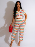 Sexy Knit Contrast Color Short Sleeve Casual Suit 2 PC Short Set