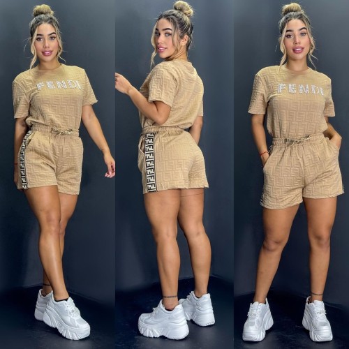 Fashion Bubble Beads + Embossed Elegant Ladies Shorts Sportswear Set