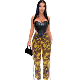 Camouflage Pattern Pleated Strings Pants