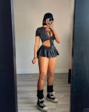 Acid-washed Distressed Skirt Set with Safety Shorts