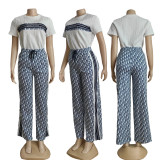 Summer Embossed Loose Two-piece Pant Suit