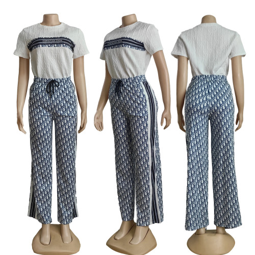 Summer Embossed Loose Two-piece Pant Suit