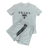 Summer Embroidery + Embossed Short Sleeve Shorts Set