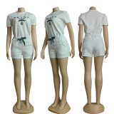 Summer Embroidery + Embossed Short Sleeve Shorts Set
