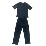 Trendy Embossed Short Sleeve Pants Set with Pocket