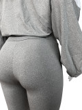 Elastic Waist Contrast Color Long Sleeve Shorts Set