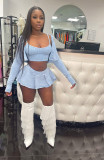 Solid Washed Printed Shirt Straps Vest Skirt Three-piece Set