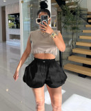 Y2K Solid Color Elastic Waist Bubble Fluffy Shorts