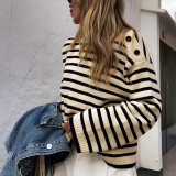 Solid Color Striped Contrast Sweater