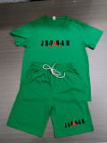 Summer High Quality Cotton Mens Print O Neck Short Sweatshirt Set