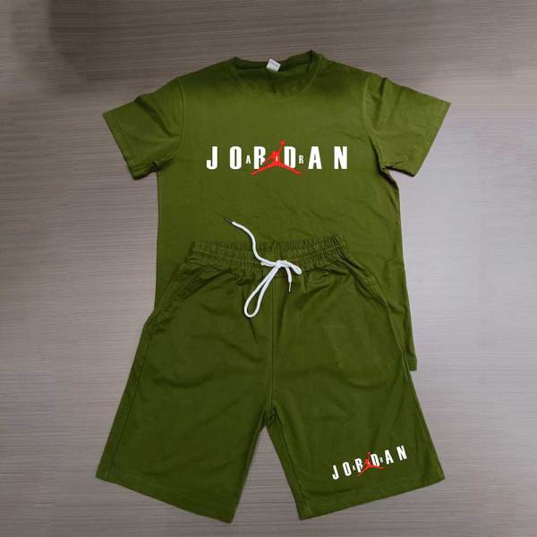 Summer High Quality Cotton Mens Print O Neck Short Sweatshirt Set