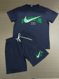 Summer High Quality Cotton Mens Print O Neck Short Sweatshirt Set
