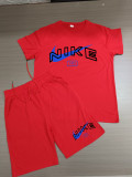 Summer High Quality Cotton Mens Print O Neck Short Sweatshirt Set