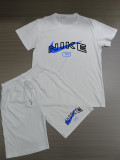 Summer High Quality Cotton Mens Print O Neck Short Sweatshirt Set