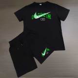 Summer High Quality Cotton Mens Print O Neck Short Sweatshirt Set