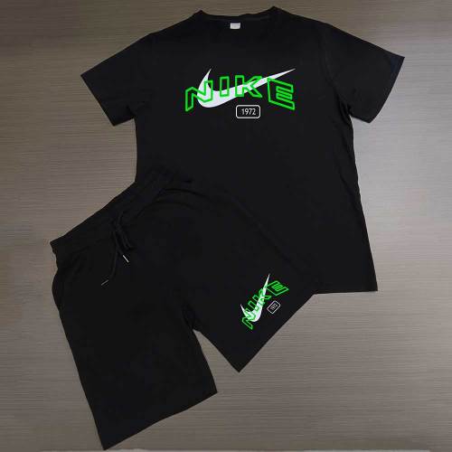 Summer High Quality Cotton Mens Print O Neck Short Sweatshirt Set