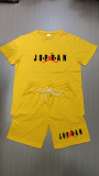Summer High Quality Cotton Mens Print O Neck Short Sweatshirt Set