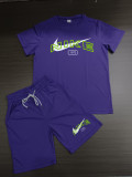 Summer High Quality Cotton Mens Print O Neck Short Sweatshirt Set