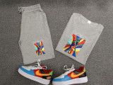 Summer High Quality Cotton Mens Print O Neck Short Sweatshirt Set