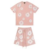 Summer High Quality Cotton Mens Print O Neck Short Sweatshirt Set