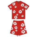Summer High Quality Cotton Mens Print O Neck Short Sweatshirt Set