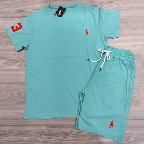 Summer High Quality Cotton Mens Print O Neck Short Sweatshirt Set