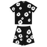 Summer High Quality Cotton Mens Print O Neck Short Sweatshirt Set