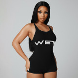 Women's Summer Sexy Transparent Letter Printed Tight Rompers