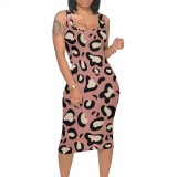 Casual Digital Printing Dress Straps V Neck Midi Dresses