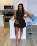 Solid Color Round Neck Sleeveless Pocket Mini Dresses