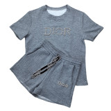 Fashion Bubble Beads + Embossed Elegant Short Sleeve Shorts Set