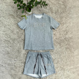 Fashion Bubble Beads + Embossed Elegant Short Sleeve Shorts Set