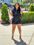 Sexy Short Sleeve Stretch Turndown Neck Denim Rompers