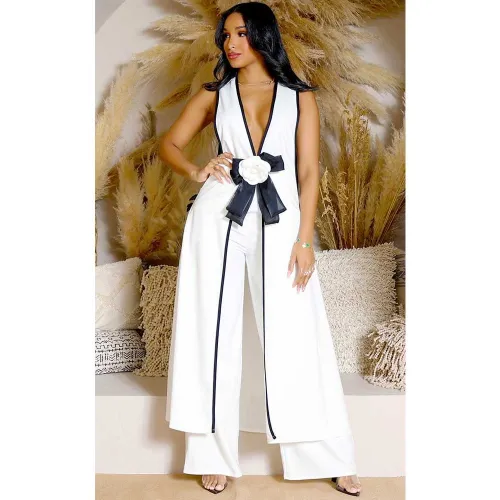 Women's Set Sexy Bow Sleeveless Long Vest Wide Leg Pants