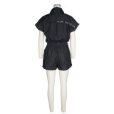 Sexy Short Sleeve Stretch Turndown Neck Denim Rompers