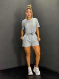 Fashion Bubble Beads + Embossed Elegant Short Sleeve Shorts Set