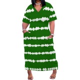 Casual Printed V Neck Plus Size Knee-length Dresses