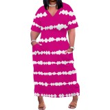 Casual Printed V Neck Plus Size Knee-length Dresses