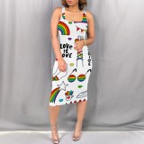 Casual Printed Square Neck Sleeveless Knee-length Dresses