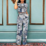 Casual Print Short Sleeve Two Piece Pant Set