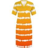 1 Piece Customized Plus Size Casual Gradient Printed V Neck Maxi Dresses